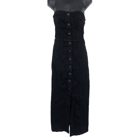 Zara Dresses & Skirts - Zara Small Black Denim Bustier Dress Strapless Button Midi Women Jean NWT New